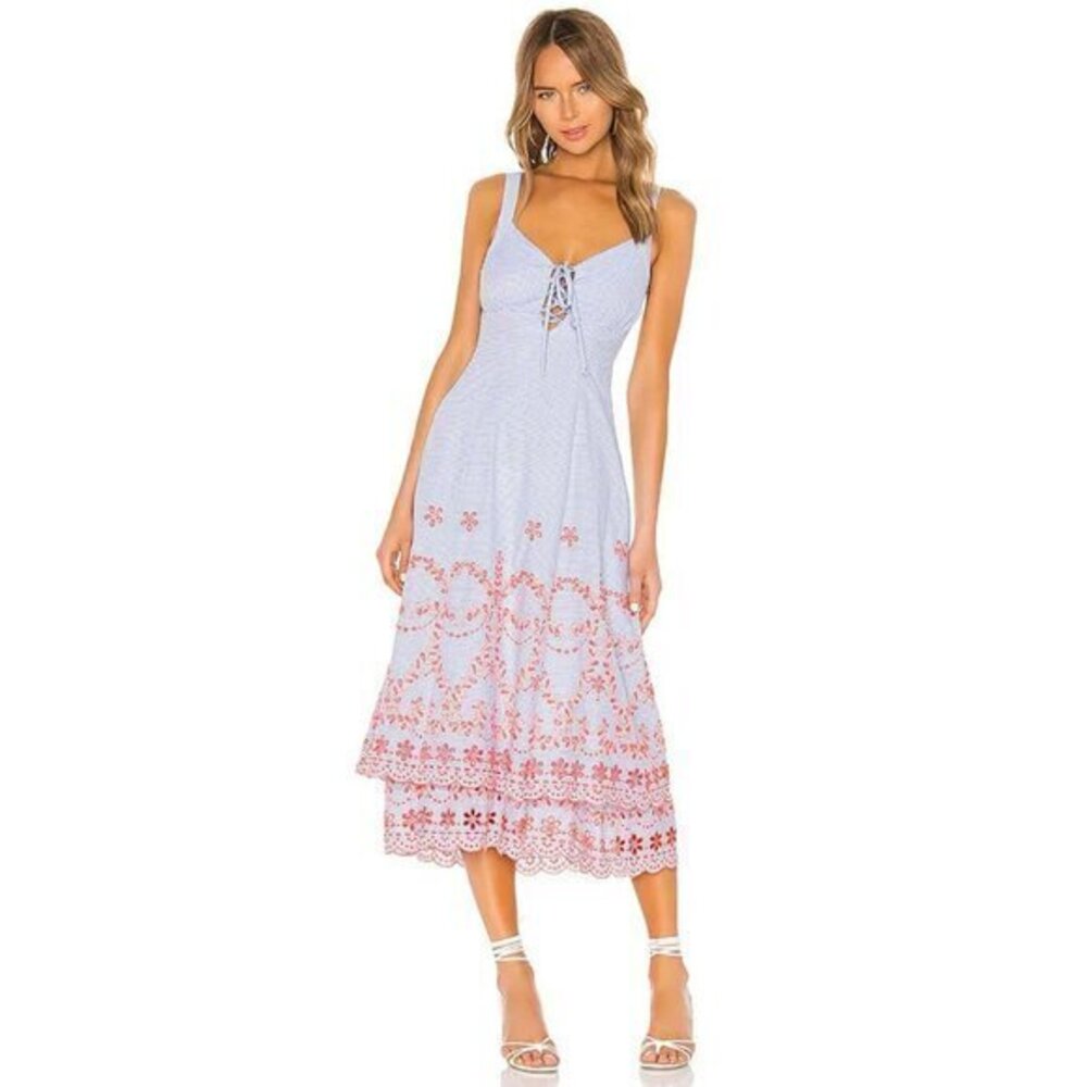 Tularosa Jaslyn Embroidered Dress in Blue & Orange